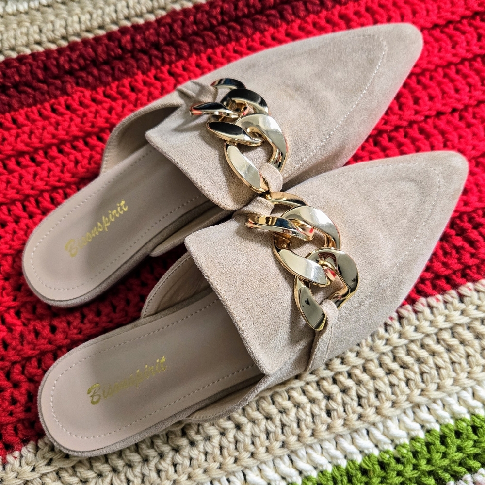 Bison Spirit Suede Mules Sz 8